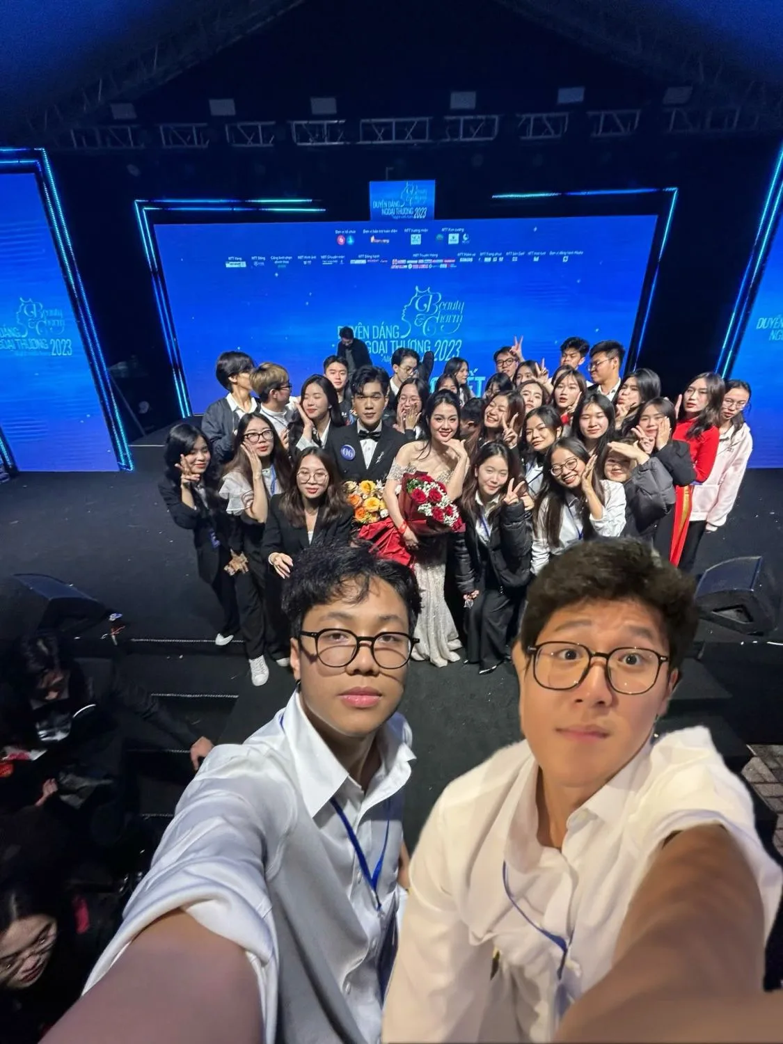A selfie with the winners and the organising team on stage