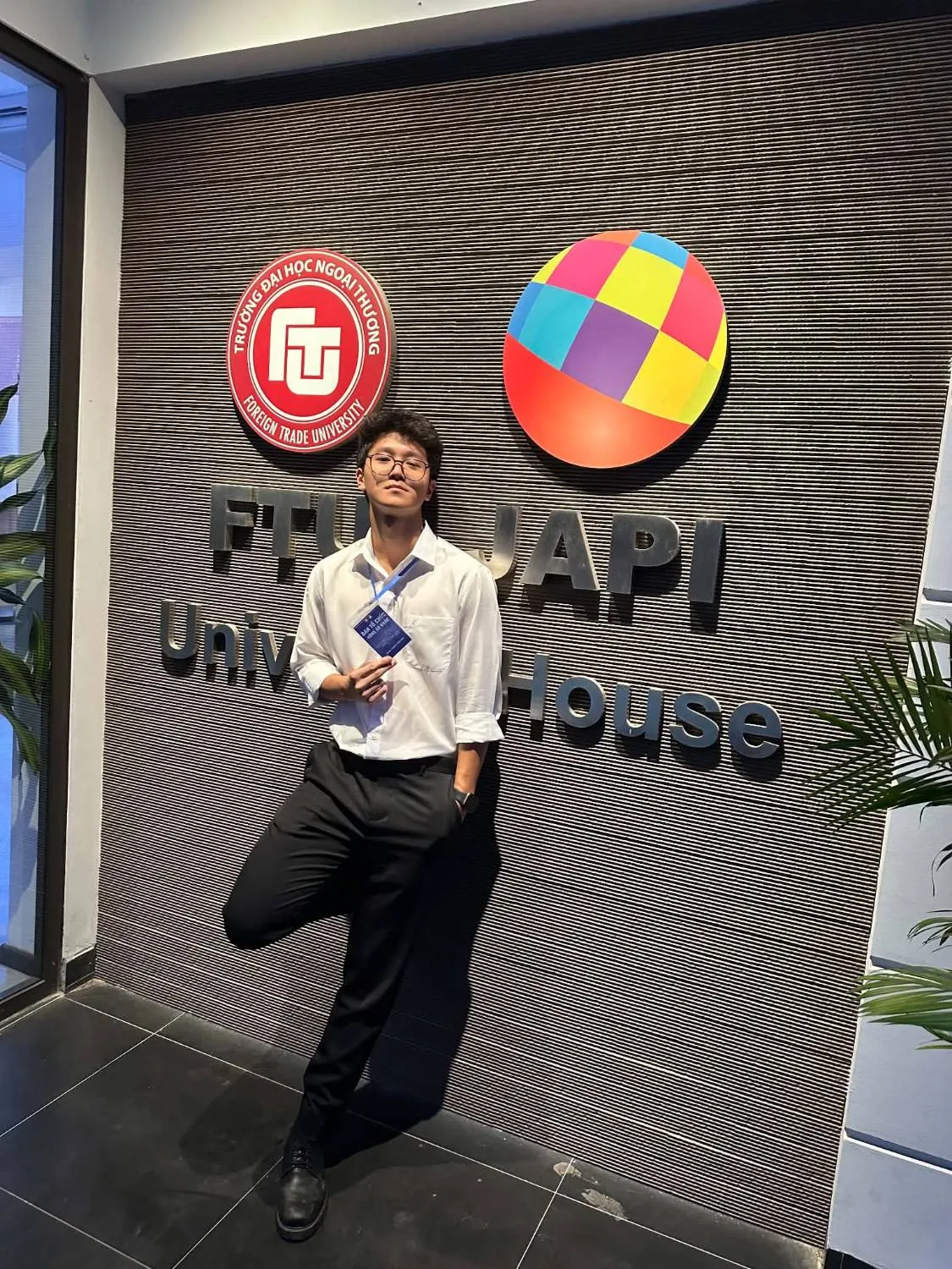Outside FTU University House on the night, organiser pass still on
