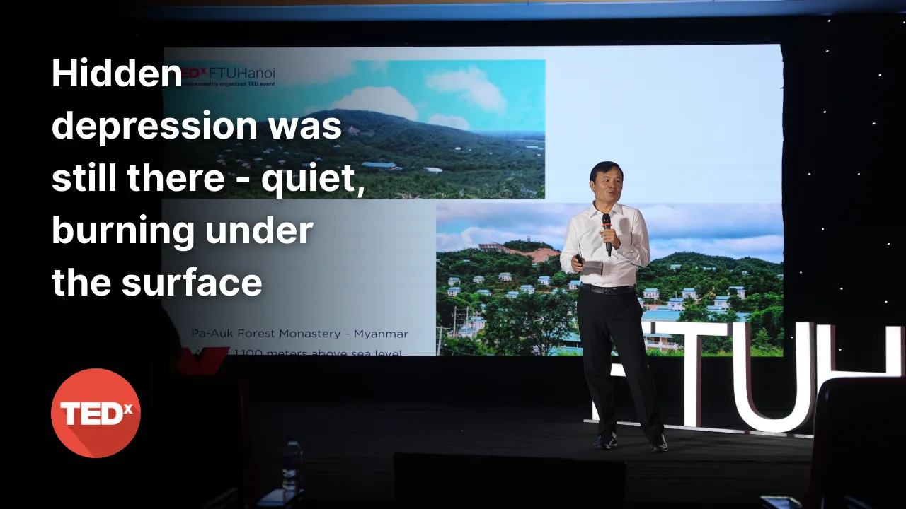 Võ Trọng Nghĩa on stage at TEDx FTUHanoi 2025