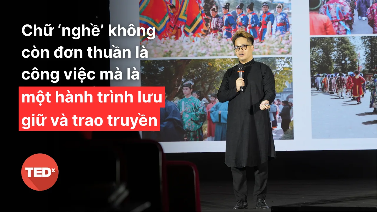 Vũ Đức on stage at TEDx FTUHanoi 2025